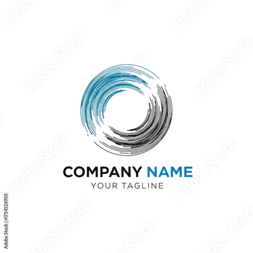 Photos Abstract Circular Brushstroke Logo Design with Blue and Gray Tones