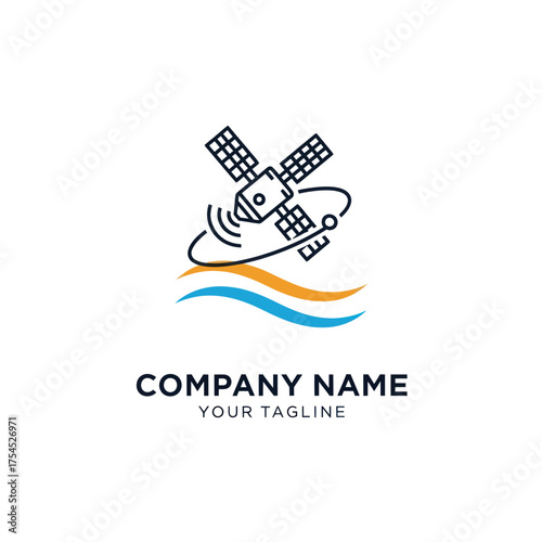 Space satellite communication technology vector logo icon.