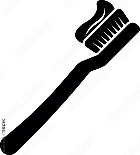 Silhouette vector of Tooth Brush with paste. Black and white Toothbrush icon. Solid Tooth brush paste logo. toothbrush with toothpaste vector.