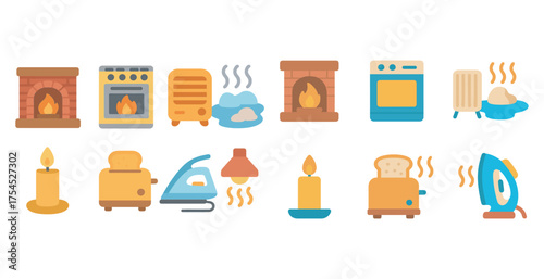 Home appliances flat icons set – filled, kitchen and household symbols