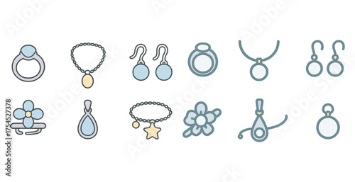 Jewelry and accessories outline icons set – elegant, fashion, style symbols