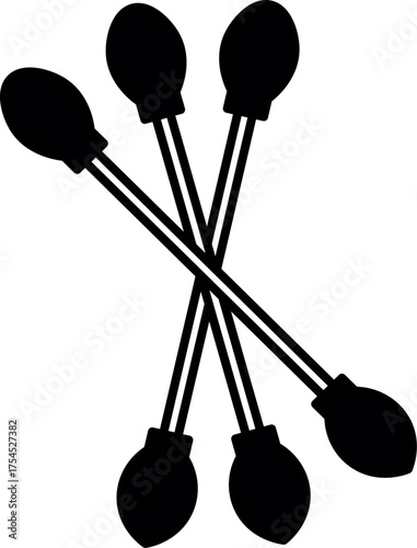 Silhouette of Ear cotton swabs. Solid black Disposable double ended cotton swabs for crafting and cleaning purposes. 
