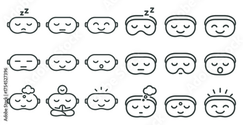 Yoga and relaxation outline icons set – mindfulness, meditation, zen symbols
