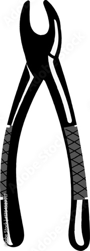 Silhouette vector of Dental forceps. dentist element isolated dental forceps on white background. Dental Extraction Forceps Illustration. 