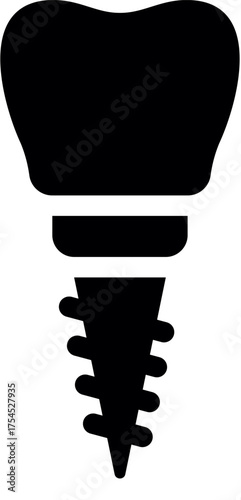 Silhouette of Dental implant. Solid icon of Dental implant. vector of Tooth implant. Silhouette of Gum health concept. A tooth crown on a screw