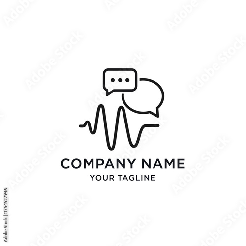 Podcast logo design with speech bubbles and sound wave representing audio communication.