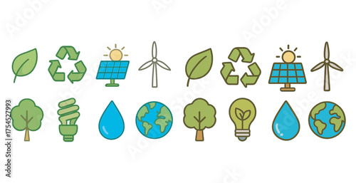 Eco-friendly flat icons set – green, sustainable, environmental symbols