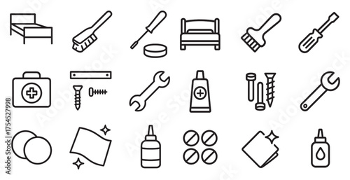 Home maintenance line icons set – outline, tools, repair and diy elements