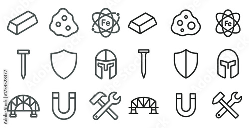 Construction and engineering outline icons set – line, linear, tools and machinery symbols