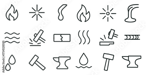 Tools and craft outline icons set – linear, solid, workshop and diy symbols