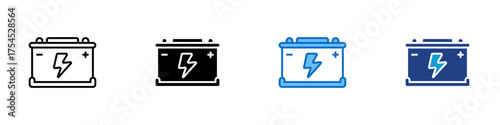 Electric Battery Multiple Style Icon Design Vector - battery with lightning bolt symbol representing energy storage and charging power