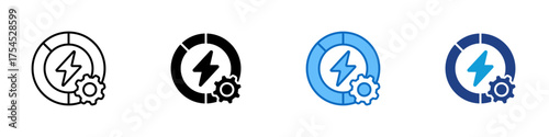 Energy Management Multiple Style Icon Design Vector - Electricity optimization with gear element, representing power control and energy efficiency systems