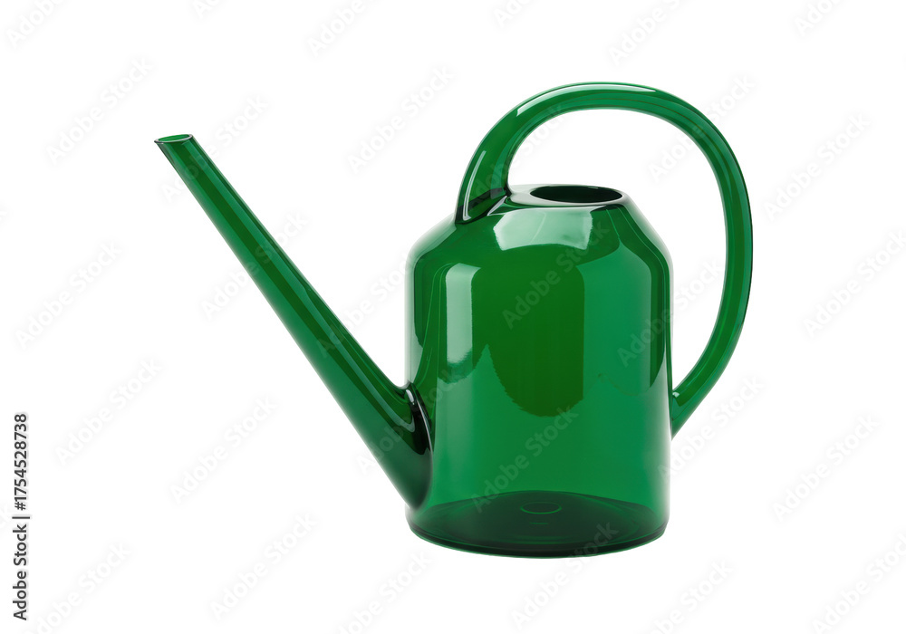 Obraz premium Isolated vibrant green watering can featuring long spout and arc handle, ready for gardening