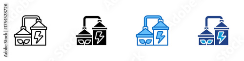 Power Plant Multiple Style Icon Design Vector - Industrial energy facility symbolizing electricity generation through machinery or reactors