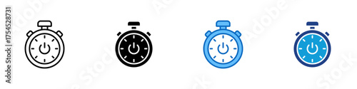 Power Timer Multiple Style Icon Design Vector - Stopwatch with a power symbol representing time control, power saving, or smart energy scheduling