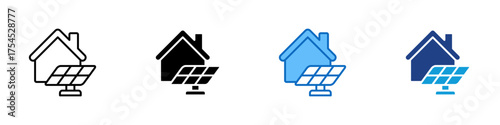 Solar House Multiple Style Icon Design Vector - Home equipped with solar panels for renewable and sustainable energy usage