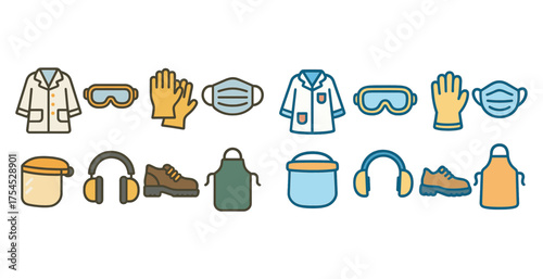 Safety equipment line icons set – linear, outline, protective gear and workplace safety symbols