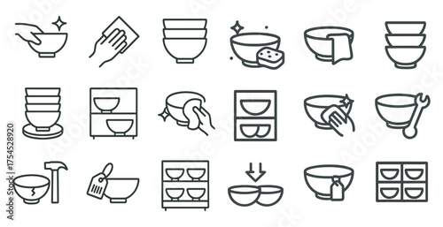 Kitchenware and cooking outline icons set – line, silhouette, utensils and tools