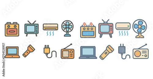 Vintage electronics outline icons set – retro, linear, gadget and appliance symbols