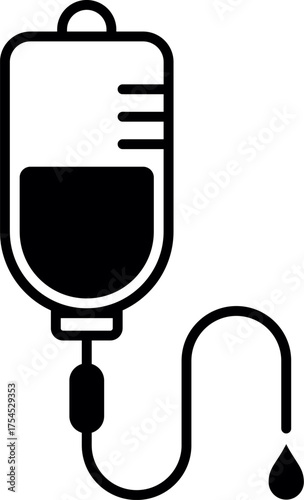 IV saline or IV drip bag. Vector illustration of an intravenous drip bag with tube. infuse icon in trendy flat style, blood bag icon, iv bag, intravenous bag. 