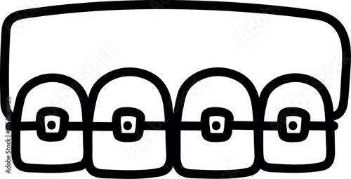 teeth with braces icon vector illustration. Vector realistic white teeth with braces. White clear teeth with ceramic braces. Orthodontic treatment for alignment and bite correction. Dental care