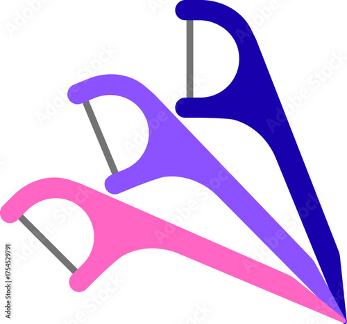 Colored plastic toothpicks on a white background illustration. Three dental floss pick. Floss toothpick.dental floss, Dental hygiene, Floss toothpick.