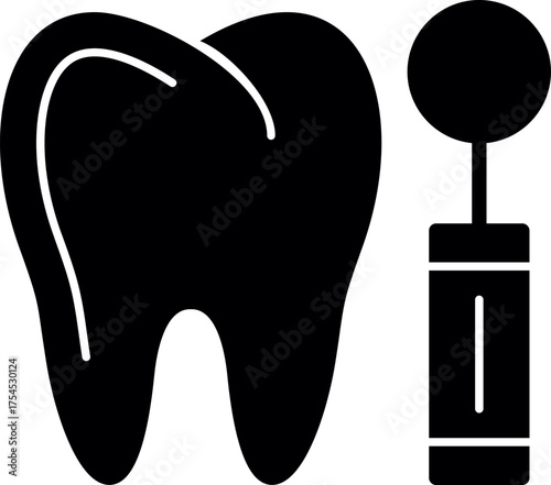 Tooth and dental mirror silhouette vector. tooth and dental mouth mirror isolated on a white background. Dentistry design with tooth and dental mouth mirror