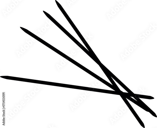 Silhouette of Wooden Tooth picks. icon of sharp wood sticks for dental hygiene and oral care. illustration of several wooden toothpicks arranged on a white background. Elegant cocktail skewers. 