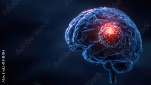 Conceptual brain illustration showing tumor growth and medical concept
