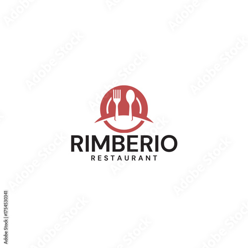 Captivating restaurant logo with fork and spoon inside red circle, perfect for branding culinary businesses and dining establishments seeking a modern, professional identity.