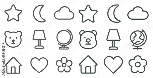 Home and nature outline icons set - minimalist, linear, eco-friendly collection