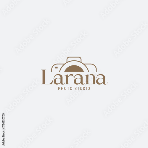 Elegant 'Larana Photo Studio' logo design featuring a minimalist camera icon, perfect for branding creative businesses and visual artists.