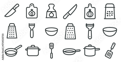 Cooking and kitchen line icons set – outline, utensils, culinary accessories symbols