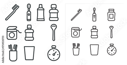 Oral hygiene outline icons set – dental, care, clean teeth symbols