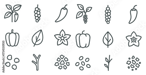 Botanical and nature line icons set – outline, linear, plant and garden symbols