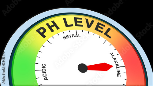 Photos pH Level Alkaline meter concept on black background representing strong alkalini