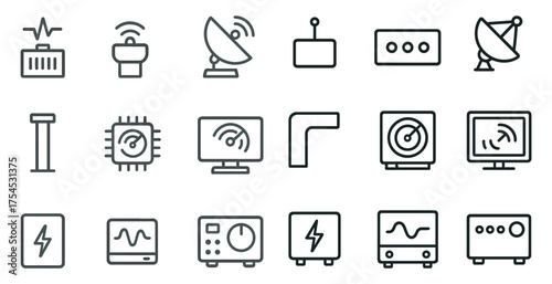Technology and communication line icons set – outline, linear, digital and tech symbols