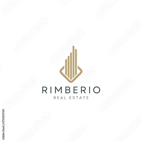 Elegant gold skyscraper logo design conveys luxury and modern real estate success for aspirational brands