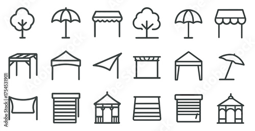 Outdoor and garden line icons set – flat, outline, patio and backyard symbols