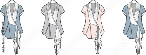 Draped Front Cardigan Fashion Flat Technical Sketch for Design and Development
