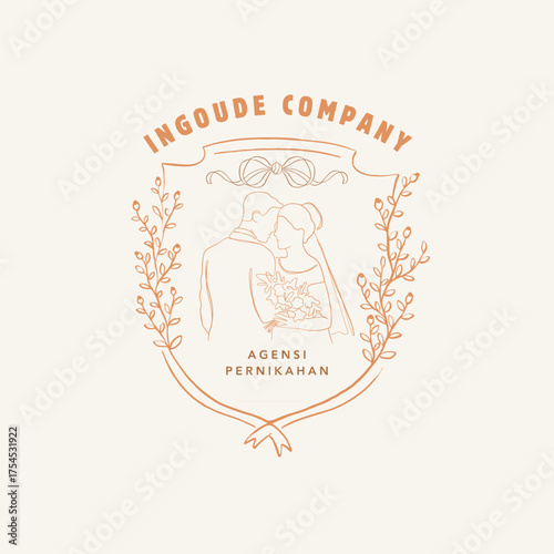 Elegant wedding agency logo design celebrating love and commitment with a romantic couple embracing