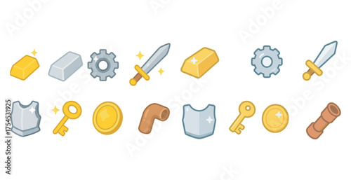Medieval adventure icons set – flat, outlined, fantasy and quest symbols