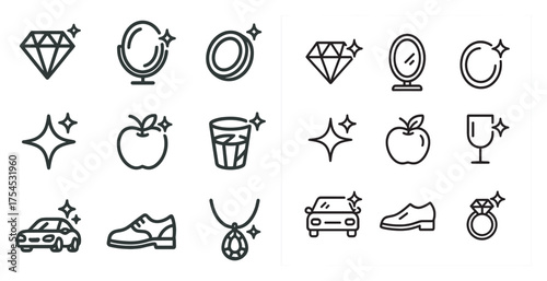 Jewelry and fashion outline icons set – line, linear, accessory symbols collection