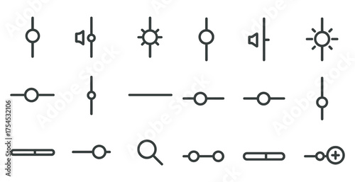 Media control line icons set – sleek, outline, audio and video adjustment tools
