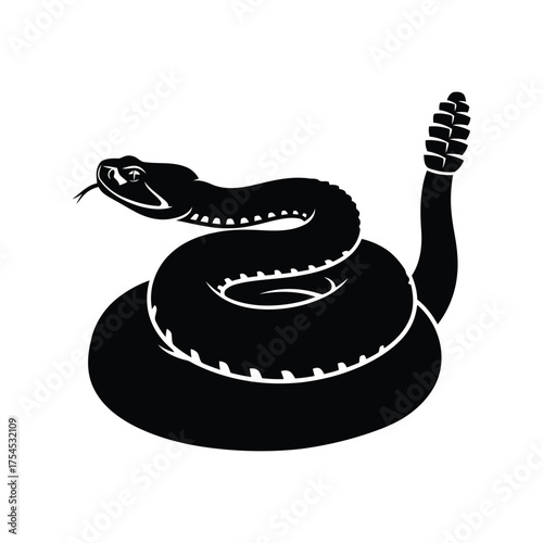 Rattlesnake coiled defensively ready to strike wild dangerous reptile silhouette vector