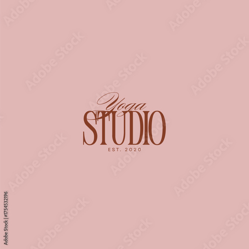 Elegant yoga studio logo design on pastel background, perfect for branding, websites, or social media, promote wellness and peaceful vibes, established 2020