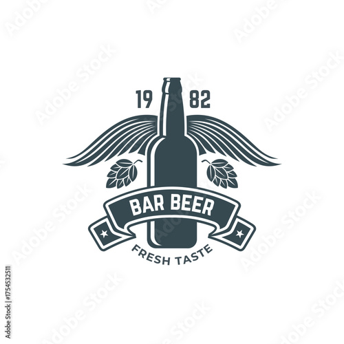 Bold emblem for a craft beer bar, ready to customize for brewery branding and promotional materials with a vintage, premium feel celebrating fresh taste