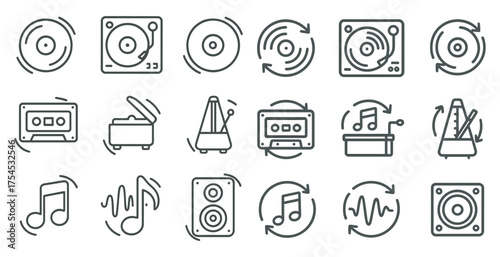 Music and audio line icons set – outline, linear, sound and rhythm symbols
