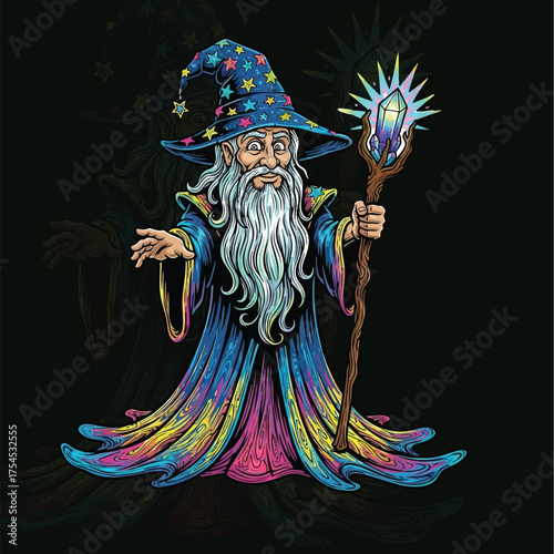 Enchanting wizard with a mystical staff, perfect for fantasy games, spellbinding stories, and magical world-building projects in your next creation