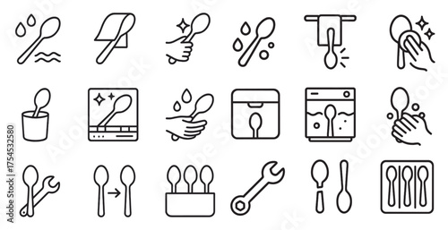 Kitchen utensils outline icons set – linear, cooking, culinary tools symbols